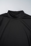 Robes jupe enveloppées noires décontractées en patchwork uni à col rond