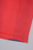 Röda Casual Print Basic O-hals långärmade klänningar