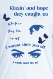 Weiße Street Daily Eyes bedruckte Patchwork-T-Shirts mit O-Ausschnitt und Buchstaben