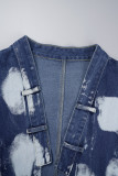 Light Blue Street Tassel Patchwork Pocket Cardigan Collar Sleeveless Straight Denim Jacket