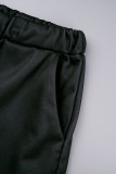 Noir décontracté imprimé Patchwork cordon de serrage poche col à capuche manches longues deux pièces