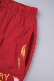 Мандариново-красный повседневный принт в стиле пэчворк Прямые прямые брюки с высокой талией в стиле пэчворк