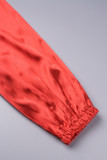 Vermelho elegante sólido bandagem patchwork plissado o pescoço vestidos linha a