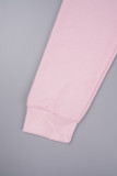Roze casual effen patchwork frenulum één schouder lange mouw twee stukken