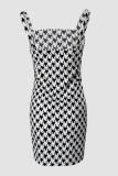 Черно-белый повседневный принт с принтом Базовый отложной воротник с длинным рукавом из двух частей