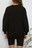 Black Casual Daily Solid Basic O Neck Tops