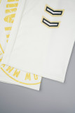 Bianco crema Casual Stampa Patchwork Disegna Tasca con cordino Colletto con cappuccio Manica lunga Due pezzi