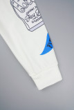 Crème blanc décontracté imprimé Patchwork cordon de serrage poche col à capuche manches longues deux pièces