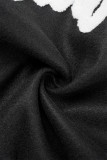 Ropa de abrigo casual con bordado de letras y patchwork negro
