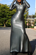 Серебряный сексуальный камуфляжный принт в стиле пэчворк с карманом и воротником с капюшоном, длинное платье, платья