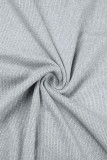 Серые повседневные однотонные лоскутные платья с воротником-молнией и капюшоном с длинными рукавами