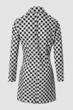 Black White Casual Print Basic Turndown Collar Long Sleeve Two Pieces