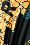 Casual estampado patchwork cordón bolsillo con capucha cuello manga larga dos piezas negro