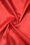 Robe trapèze rouge élégante à bandes solides, plissée en Patchwork, col rond
