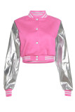 Ropa de abrigo informal con hebilla y patchwork bordado liso callejero rosa