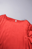 Rode elegante effen bandage patchwork geplooide O-hals A-lijn jurken