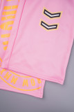 Casual estampado patchwork cordón bolsillo con capucha cuello manga larga dos piezas rosa