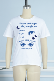 Witte Street Daily Eyes bedrukte T-shirts met patchwork Letter O-hals
