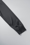 Albaricoque estampado casual patchwork cuello en v manga larga dos piezas negro