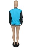 Lake Blue Casual Patchwork Contrast O Neck Outerwear