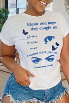 Camisetas con cuello en O y letras con estampado de ojos diarios de White Street