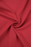 Röd Elegant Solid Patchwork Plisserad Grimma Långärmad Två delar