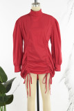 Rote Street Solid Patchwork-Kleider mit Kordelzug und halbem Rollkragenpullover mit langen Ärmeln