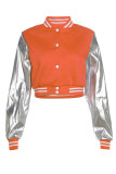 Orange Casual Street Solid Embroidered Patchwork Buckle Outerwear