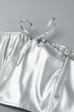 Серебряный сексуальный однотонный пэчворк с открытой спиной без бретелек без рукавов из двух предметов
