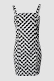Черно-белый повседневный принт с принтом Базовый отложной воротник с длинным рукавом из двух частей