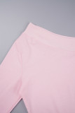 Frenulo monospalla manica lunga patchwork tinta unita rosa casual due pezzi