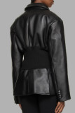 Черная повседневная однотонная верхняя одежда с отложным воротником в стиле пэчворк