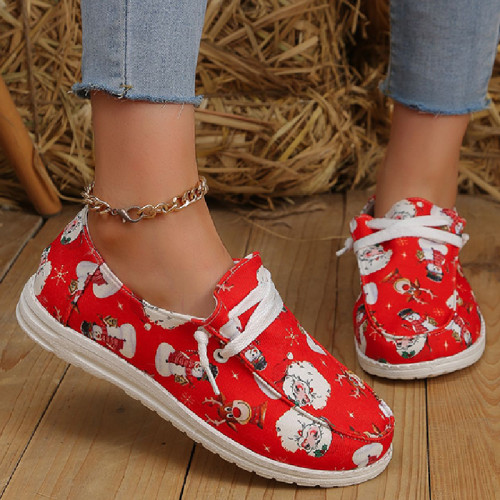 Red Casual Patchwork Frenulum Printing Round Comfortable Flats Shoes