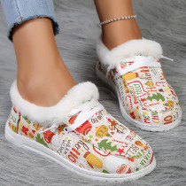 White Casual Patchwork Printing Round Comfortable Out Door Flats Shoes