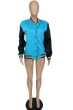Lake Blue Casual Patchwork Contrast O Neck Outerwear