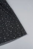 Zwart Casual bronzing patchwork Doorzichtige skinny conventionele patchworkrokken met hoge taille
