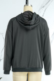 Dark Gray Casual Daily Print Draw String Letter Hooded Collar Tops