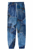 Pantalones con estampado de calle y cordón con cordón regular cintura media convencional con estampado completo azul