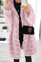 Prendas de abrigo de cuello con capucha de cárdigan sólido informal rosa