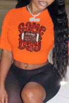 Оранжевые повседневные футболки с круглым вырезом в стиле пэчворк с уличным принтом