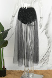 Schwarze, lässige, bronzierende Patchwork-durchsichtige, schmale, konventionelle Patchwork-Röcke mit hoher Taille