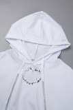 White Casual Solid Hollowed Out Patchwork Hot Drill Hooded Collar Long Sleeve Two Pieces