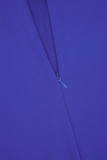 ブルー カジュアル ソリッド パッチワーク ハーフ タートルネック プラス サイズ ジャンプスーツ