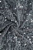 Cerniera patchwork con paillettes casual nere Plus Size Due pezzi
