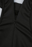 Vestidos pretos sexy patchwork com borla perfurada e transparente sem mangas