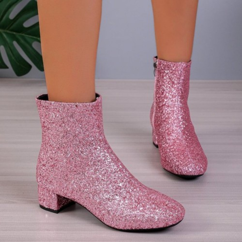 Zapatos de puerta con lentejuelas informales en color rosa (altura del tacón: 1.97 pulgadas)