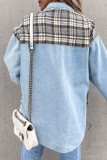 Blue Casual Plaid Print Colorblock Patchwork Turndown Collar Long Sleeve Regular Denim Jacket