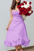 Фиолетовое повседневное однотонное базовое платье на бретельках с U-образным вырезом Платья