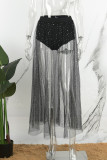 Svart Casual Bronzing Patchwork Genomskinlig Skinny High Waist Konventionella Patchwork-kjolar
