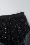 Schwarze, lässige, bronzierende Patchwork-durchsichtige, schmale, konventionelle Patchwork-Röcke mit hoher Taille